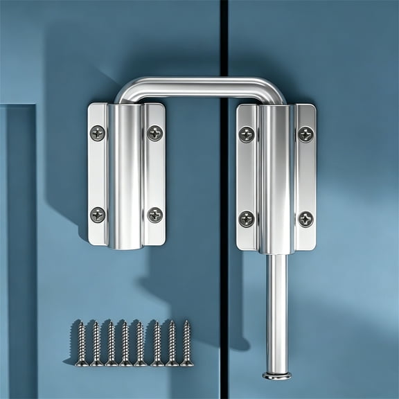 Topboutique Sliding Door Loop Lock 1 Pc U Shape Security Door Latch Lock with Screws Stainless Steel Door Buckle Door Lock Latch for Window Barn Garden Fence Gate Shed Garage, Silver