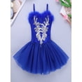 thumbnail image 5 of TiaoBug Kids Girls Swan Ballerina Costume Sequins Beads Tutu Ballet Dance Dress with Gloves Hair Clip Set Blue 6, 5 of 5