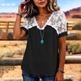 thumbnail image 6 of hlysgo Women's Lace V-Neck T-Shirts Short Sleeve Loose Fitting Tunic Basic Tops Summer Lightweight Shirts Black,M, 6 of 6