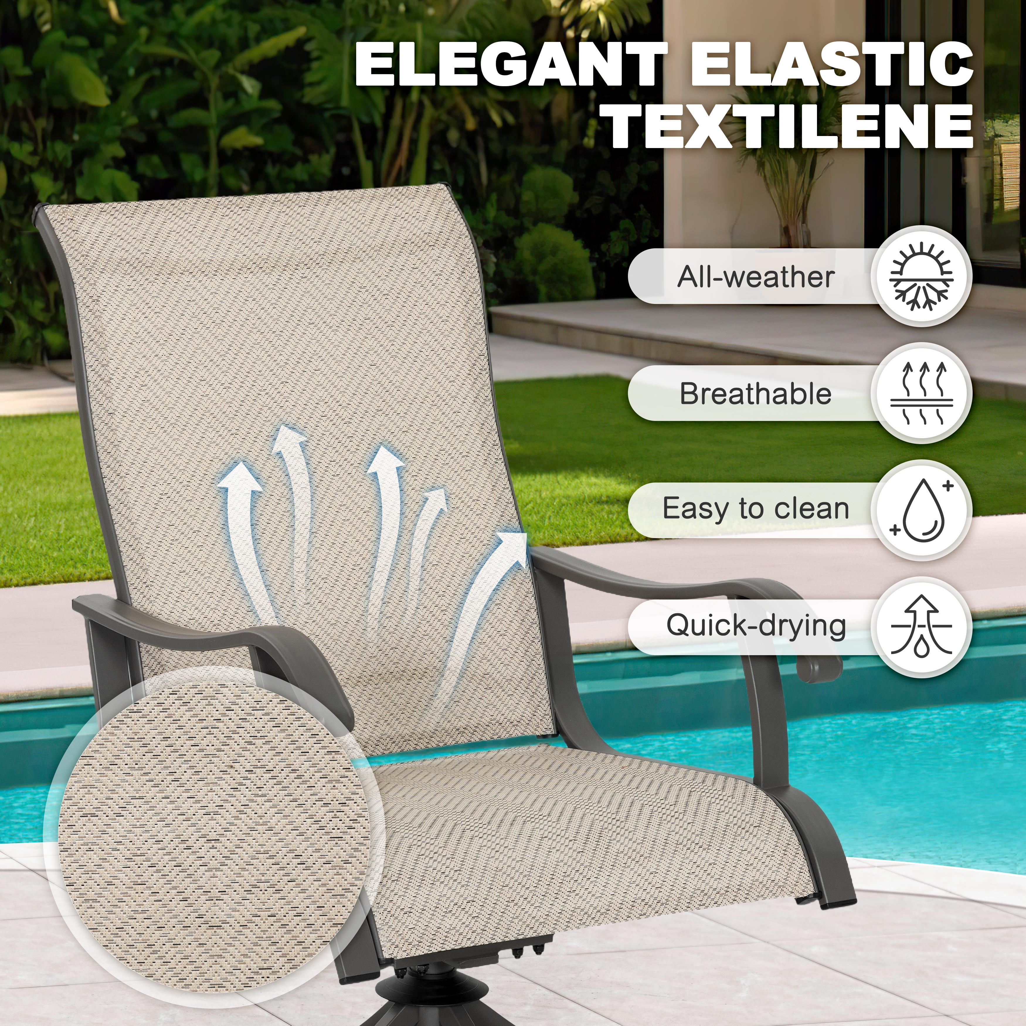 Nuu Garden 4-Piece Patio Chairs, Outdoor Dining Chairs with Armrests, Swivel Textilene Outdoor Dining Furniture for All Weather, with Metal Frame, for Garden, Backyard, Deck, Poolside, Beige