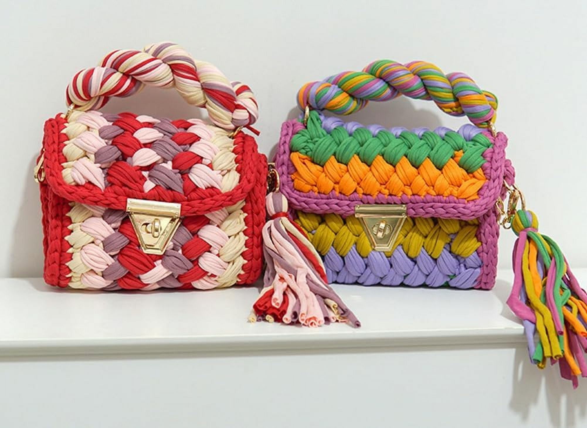 CAILDANL Chunky Yarn Knit Crochet Tote Purse Crossbody Bags for Women - Handwoven Evening Clutch Flap Shoulder Bag