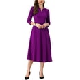 thumbnail image 2 of Vestido de trabajo para mujeres INSPIRE CHIC, corte A, mangas 3/4, vestido midi elegante, morado oscuro, talla S, 2 of 6