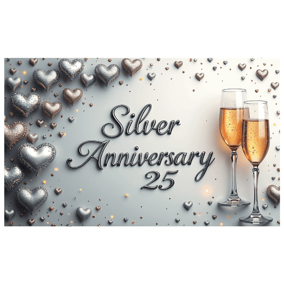 LUUFILx Silver Anniversary 25th Banner Backdrop Party Decoration Heart Design Champagne Celebration Sparkle Event Decor Background Photography Props