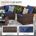 thumbnail image 5 of POTEBAN 5 Piece Outdoor Brown Wicker Patio Furniture Set, Modern PE Rattan Sectional Sofa Couch with Navy Blue Cushions for Backyard, Deck, Porch, 5 of 7