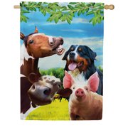 America Forever Funny Farm Buddies Summer House Flag 28 x 40 inches Country Life Pasture Pals Rustic Cow Piglet Dog and Horse Double Sided Seasonal Yard Outdoor Decorative Farm Animals House Flag