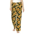 thumbnail image 2 of Picia Vintage Black Plaid Sunflower Womens Soft Woven Cotton Elastic Waistband Sleep Pajama Pant Lounge Sleep Pant With Pockets And Drawstring-Large, 2 of 9