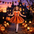 thumbnail image 2 of YLYL Kids Girls Halloween Costume Cute Kitty Pumpkin Print Halter Tutu Dress Set with Bow Tie Ears Tail, 2 of 9