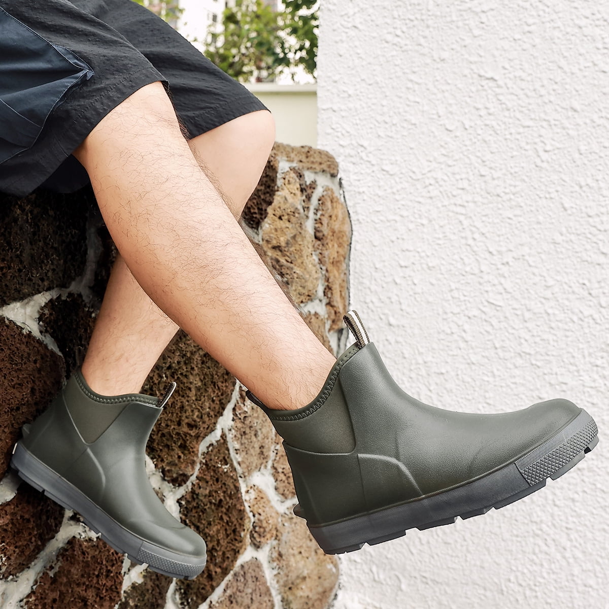 Lcamaw Men's Deck Boots, Waterproof Ankle Rain Boots with Anti-Slip Traction, Rubber Garden & Fishing Boots for Boating, Camping, Farming & Outdoor Work