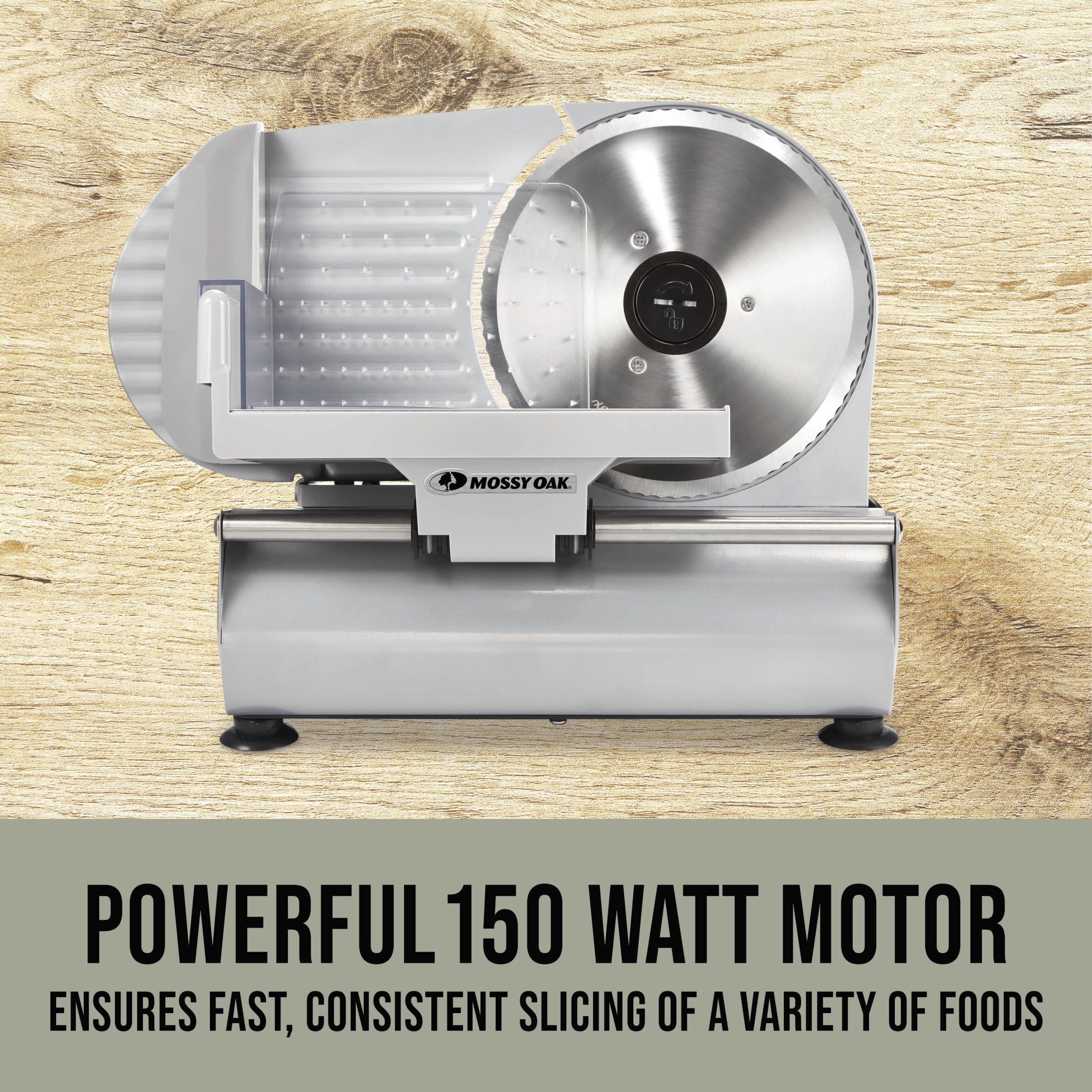 Mossy Oak 7.5 in. Stainless Steel Electric Meat Slicer, Adjustable Slice Thickness, with Food Pusher