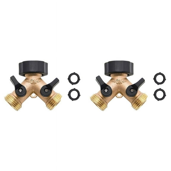 2X Brass 2-Way Garden Tap Female 3/4 Y Irrigation Valve Water Splitter Quick Connector Garden Hose Splitter