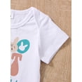 thumbnail image 5 of Newborn Baby Girl Easter Outfit Short Sleeve Letter Print Romper Bunny Shorts Headband 3Pcs Summer Clothes Set, 5 of 8