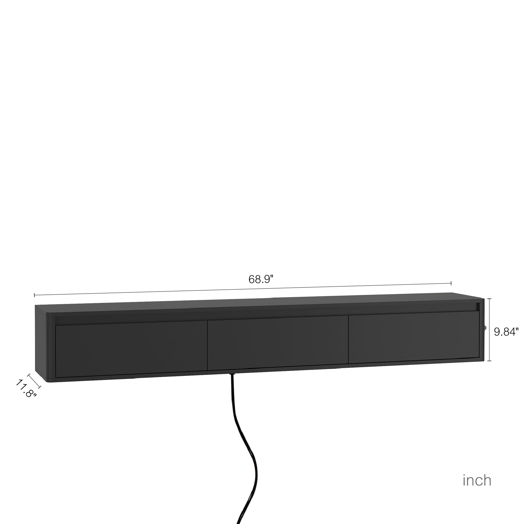 Aukfa Floating TV Stand for TVs up to 75",Wall Mounted TV Shelf High Gloss TV Cabinet with Led Lights & Power Outlet,Black