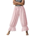 thumbnail image 5 of Womens Long Bloomers with Lace Trim and Ruffle Hem Loose Fit High Waisted Drawstring Pants for Beach Travel and Summer Wear 2026 Pink M, 5 of 6