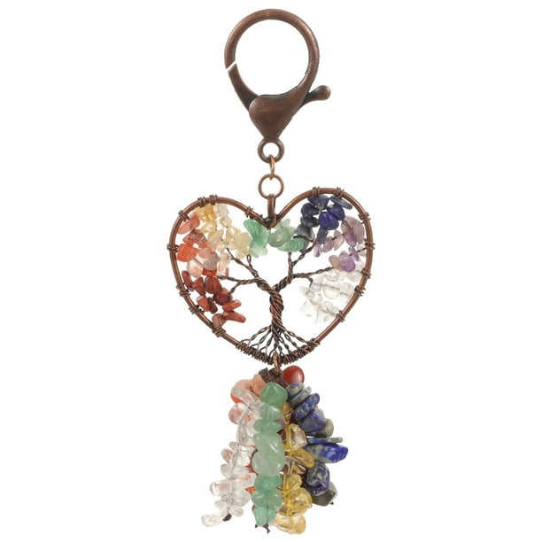 Llavero de cristal con diseño de árboles de la vida, colgante decorativo de cristal natural mixto, decoración colgante