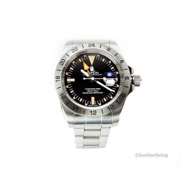 BAPE Bapex Classic Type 6 Silver Tone Stainless Steel Black Dial Bracelet Watch