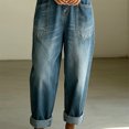 thumbnail image 5 of Morttic Women's Vintage Washed Denim Overalls – Casual Loose Wide Leg Jumpsuit with Pockets & Adjustable Straps Button Romper Blue，M, 5 of 6