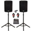 Podium Pro PP1502A Powered 15" PA DJ Speaker Pair with Bluetooth 6 Channel Mixer Stands and Cables