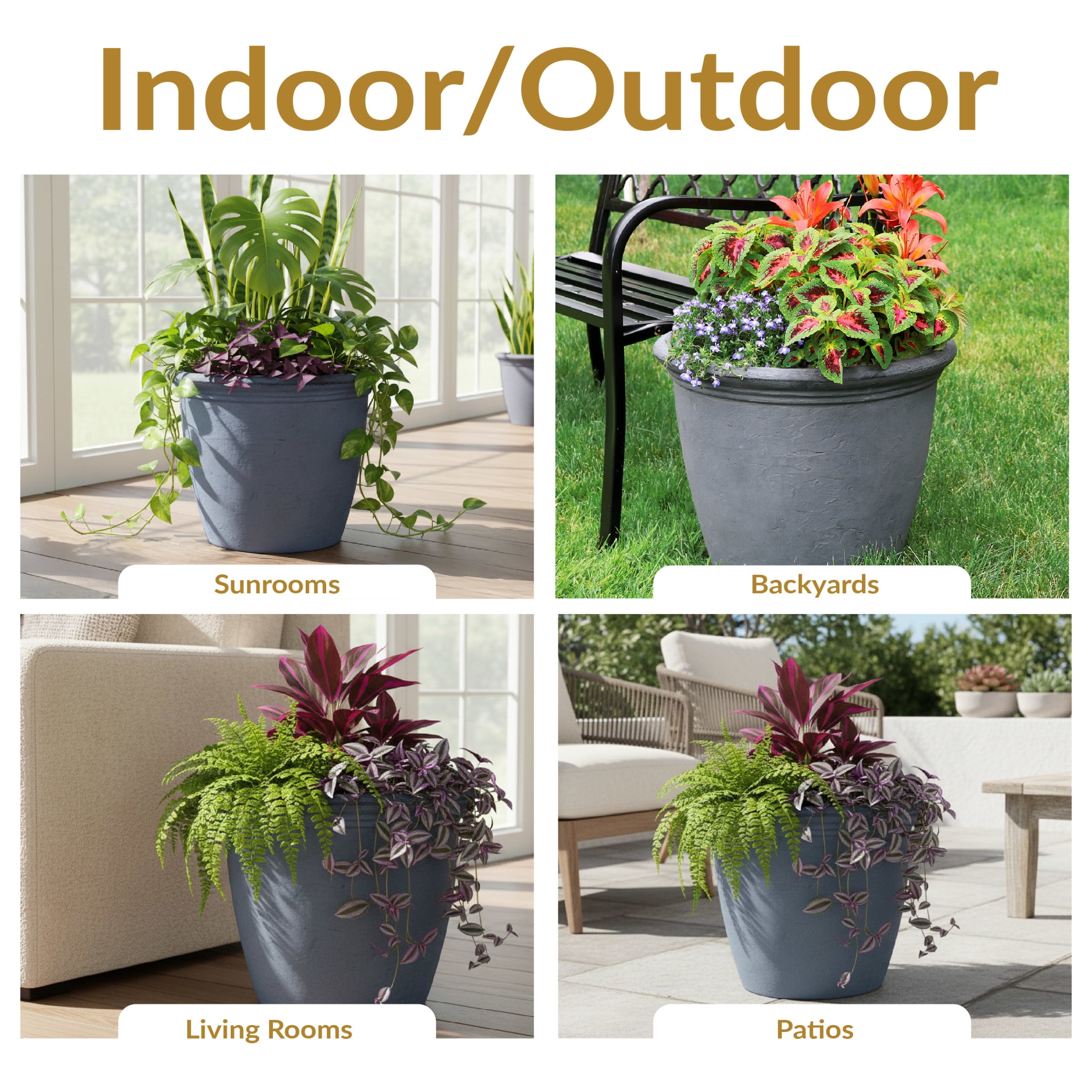 Sunnydaze Anjelica 20" x 20" x 16" Round Slate Polyresin Outdoor Planter Pot