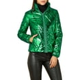 thumbnail image 3 of Allegra K Women's Holographic Zipper Quilting Metallic Short Puffer Coat Jacket, 3 of 6