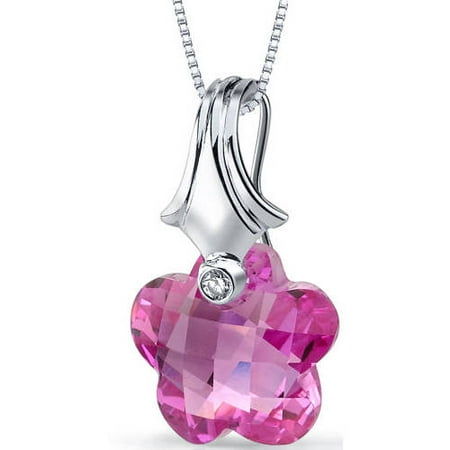 Oravo 16.00 Carat T.G.W. Flower-Cut Created Pink Sapphire Rhodium over Sterling Silver Pendant, 18