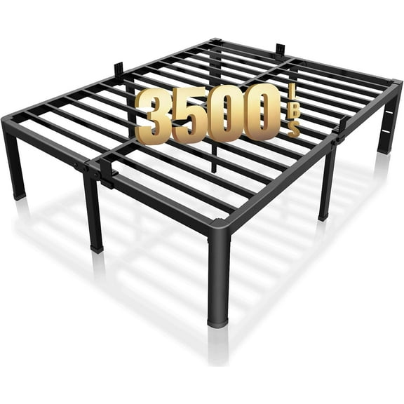 18 Inch Queen Bed Frame with Rounded Corner and Headboard Hole Mattress Retainers 3500LBS Metal Heavy Duty Steel Slats No Box Spring Needed Platform Noise-Free Easy Assembly