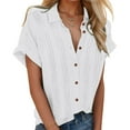 thumbnail image 2 of vigerkar Womens Button Down Shirts Casual Short Sleeve Dress Shirt Textured Collared Summer Work Blouse White, M, 2 of 5