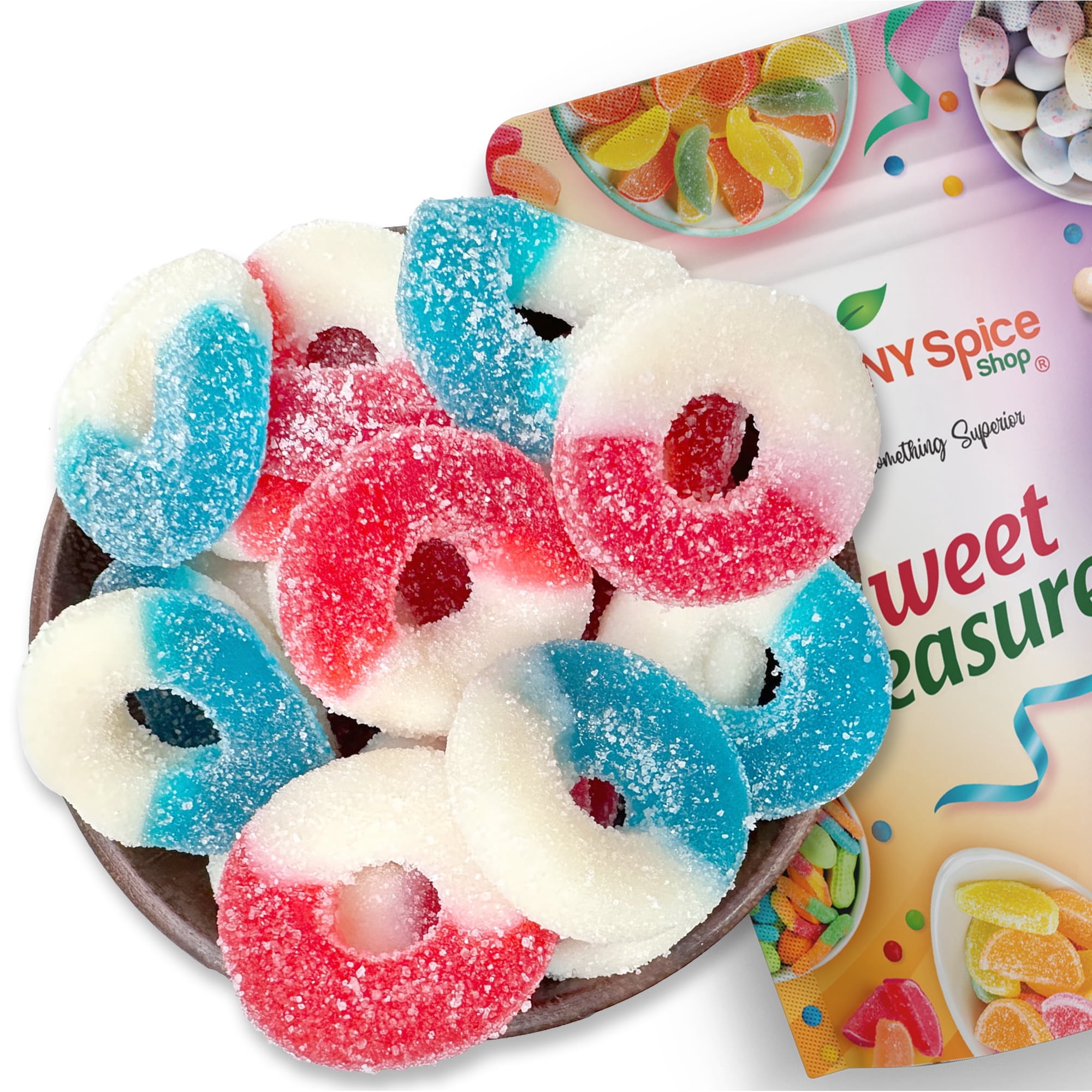 NY SPICE SHOP Red, White, and Blue Gummy Rings - 1 Pound - Red, White, and Blue Candy - 4th of July Candy - Patriotic Candy - Memorial Day Candy