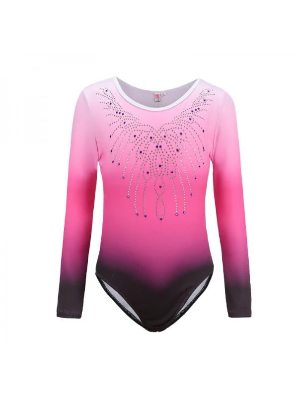 Leotards for Girls Kids Gymnastics Gradient Sparkle Diamond Dance Costumes Blue Pink