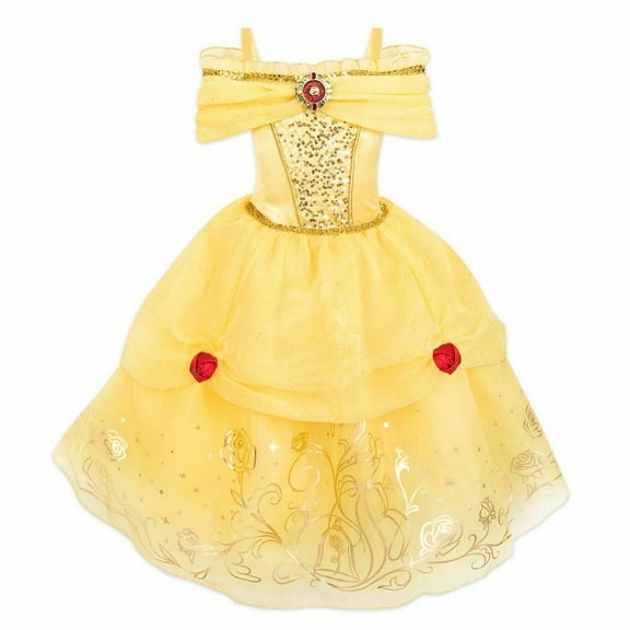 Disney Belle Costume for Girls with Glittering Cameo Brooch, Size M 7/8