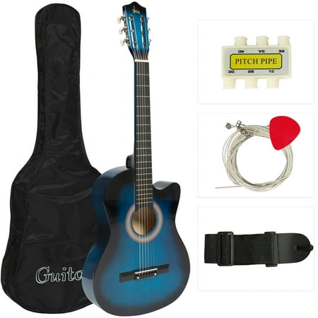 Acoustic Sets Guitar Tuner (Best Choice Products 38in Beginner Acoustic Cutaway Guitar Set w/ Extra Strings, Case, Strap, Tuner, and Pick -)