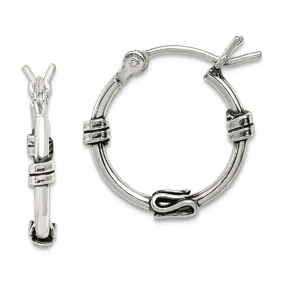 925 Sterling Silver Polished Hollow tube Hinged post Oxidized Fancy Hoop Earrings 15x15mm Wide 2mm Thick Hoop Earring fo