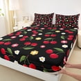 thumbnail image 3 of jejeloiu Lovely Cartoon Cherry Twin Sheet Sets,Rustic Flower Daisy Twin Fitted Sheet,Red Green White Flat Sheet For Child,Super Cozy Room Decor,3pcs, 3 of 7