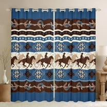 Homewish Rustic Cowgirl Cowboy Curtains Pack of 2 (42x84 Each), Vintage Blue Western Aztec Curtains Blackout, Farmhouse Horse Shoes Bedroom Curtains, Black Out Curtains Bedroom Decor