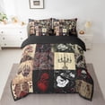 thumbnail image 5 of Erosebridal Boho Skeleton 7Pcs Comforter Set Full,Rose Flower Crow Bedding Set Woman Teens Room Decor,Gothic Mushroom Skull Pattern Fitted Flat Sheet Red Black Patchwork Plaid 2 Throw Pillow Covers, 5 of 5