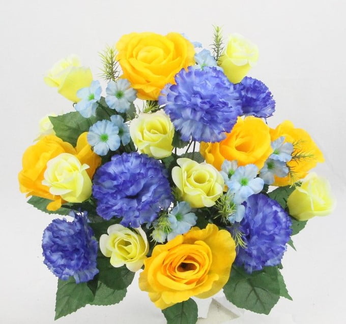 Artificial Spring Flower Bush 24 Stem Rose/ Carnation Mixed Bush