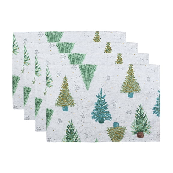 Elrene Home Fashions Lucina Twinkle Trees Holiday Lurex Fabric Placemats, Set of 4, Multi, 13" x 19"
