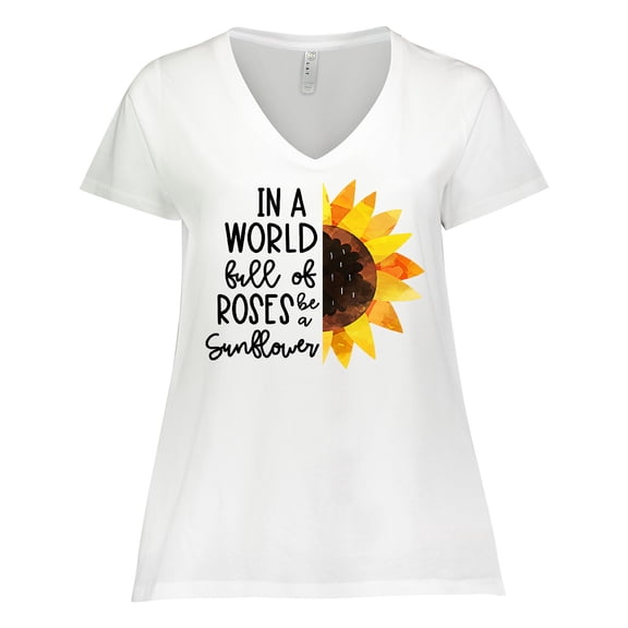 Inktastic Summer In a World Full of Roses Be a Sunflower Women's Plus Size V-Neck T-Shirt