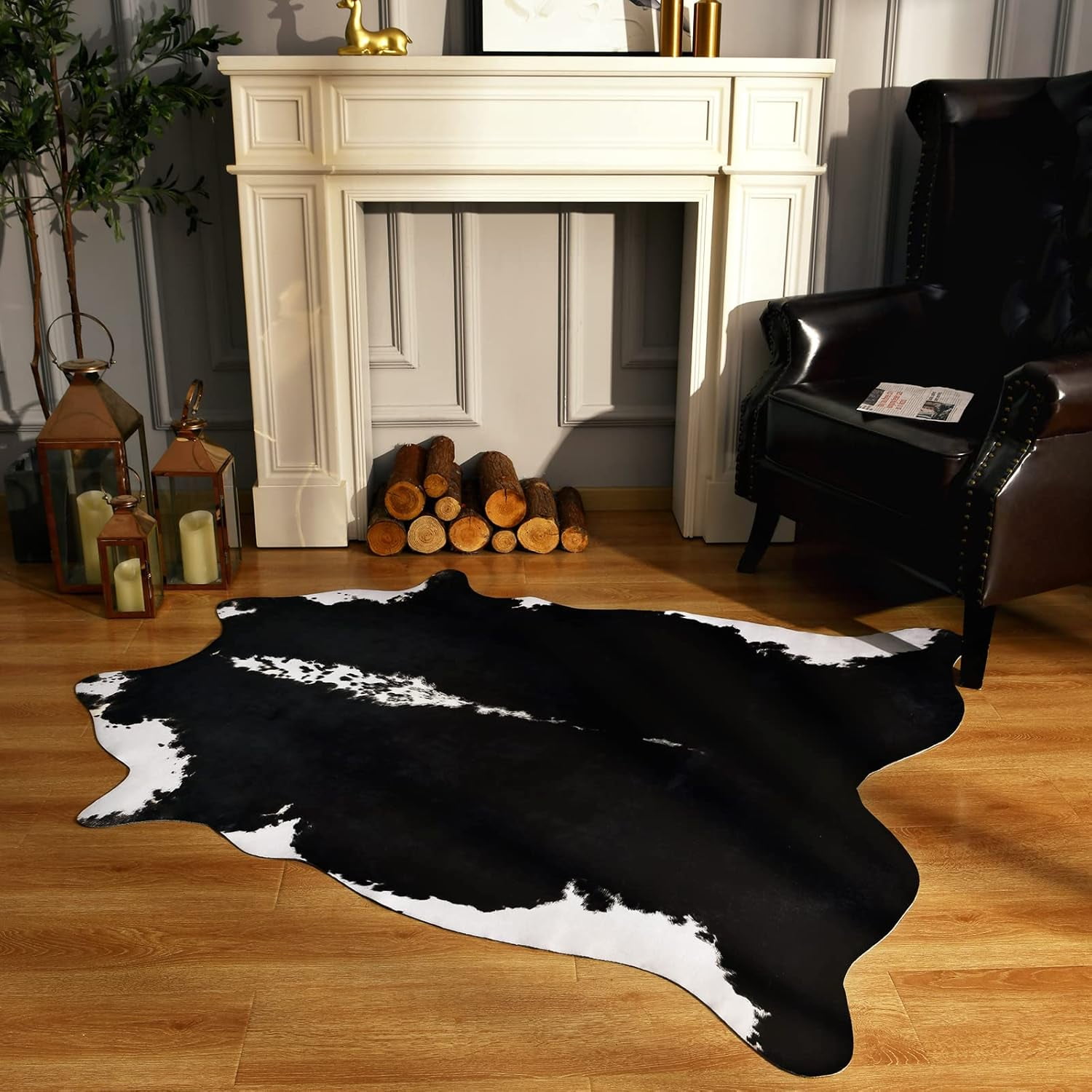 Tapis Peau De Vache Luxe- Marron et Blanc - 152 cmx 152 cm