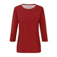 thumbnail image 4 of Fgnfyis Haut à Manches 3/4 pour Femmes Été Décontracté Polyvalent Raglan Col Rond Chemise Décontractée T-Shirts pour Femmes Rouge_001 L, 4 of 5
