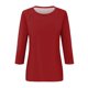 thumbnail image 5 of Camisa raglán informal de manga 3/4 para mujer, cuello redondo, poliéster, color liso, estilo informal y moderno, tallas S-XXL, 5 of 5