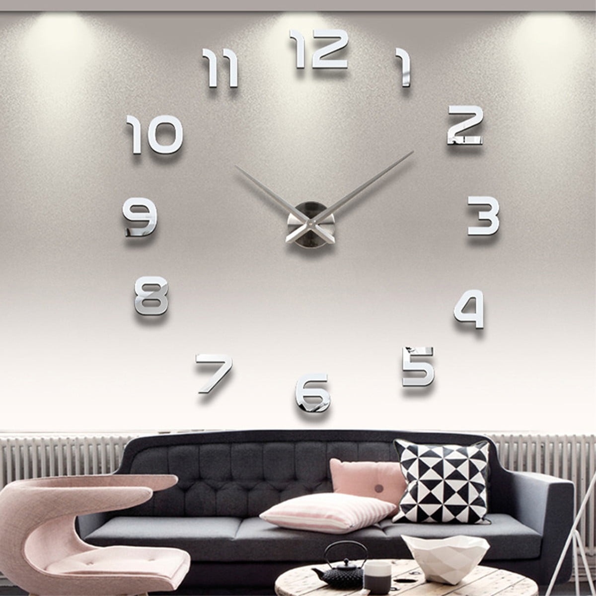 Modern DIY Wall Clock 3D Mirror Surface Sticker Office Home Art Decor Room USA