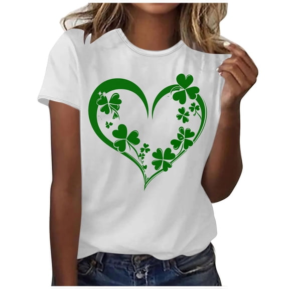 HAiming St. Patrick’s Day Shamrock T-Shirt Short Sleeve Round Neck Casual Cute Printed Trendy Pullover Tops Clothes