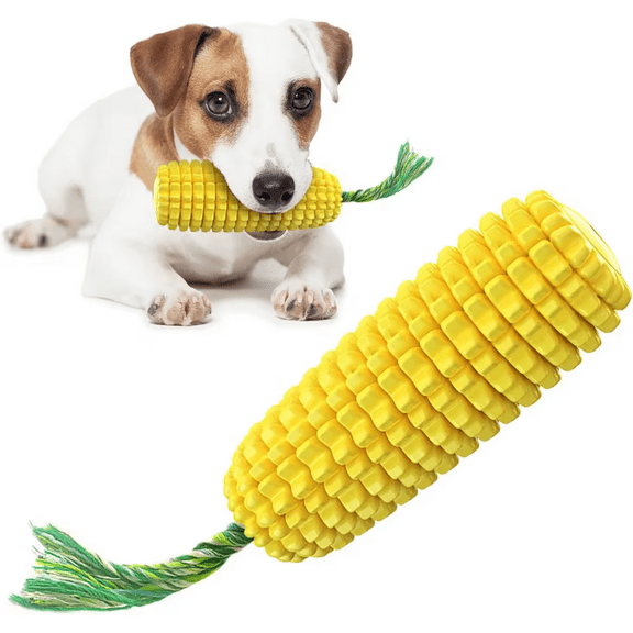 【Squeaky & Unbreakable】Extra Tough Dog Chew Toys for Aggressive Chewers - Long Lasting Corn Shape Teething Bone with Loud Squeaker, Puppy Chew Toys for Small Medium Large Dogs