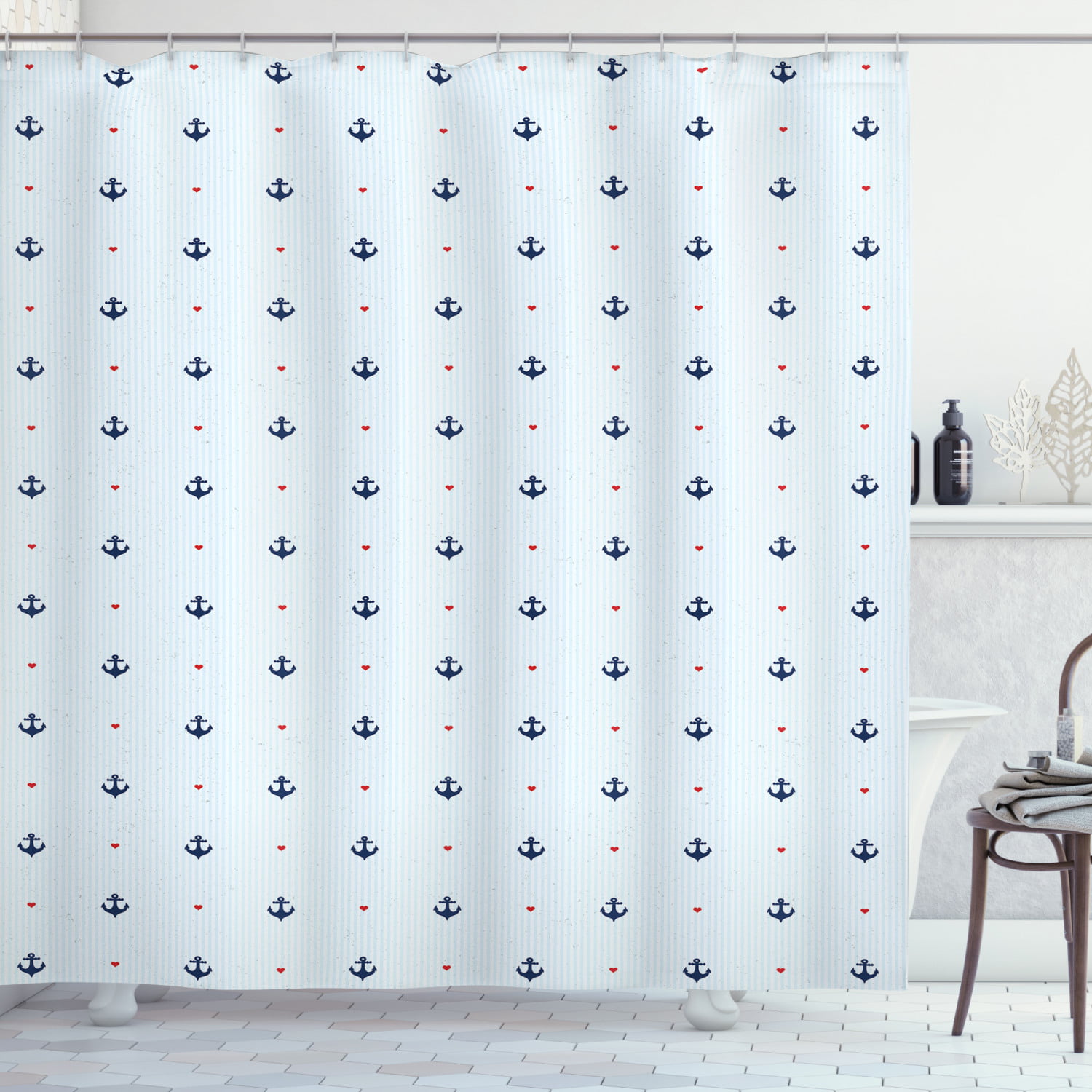 1 Pc Waterproof Anchor-and Wave Shower Curtain for Home & Bathroom 