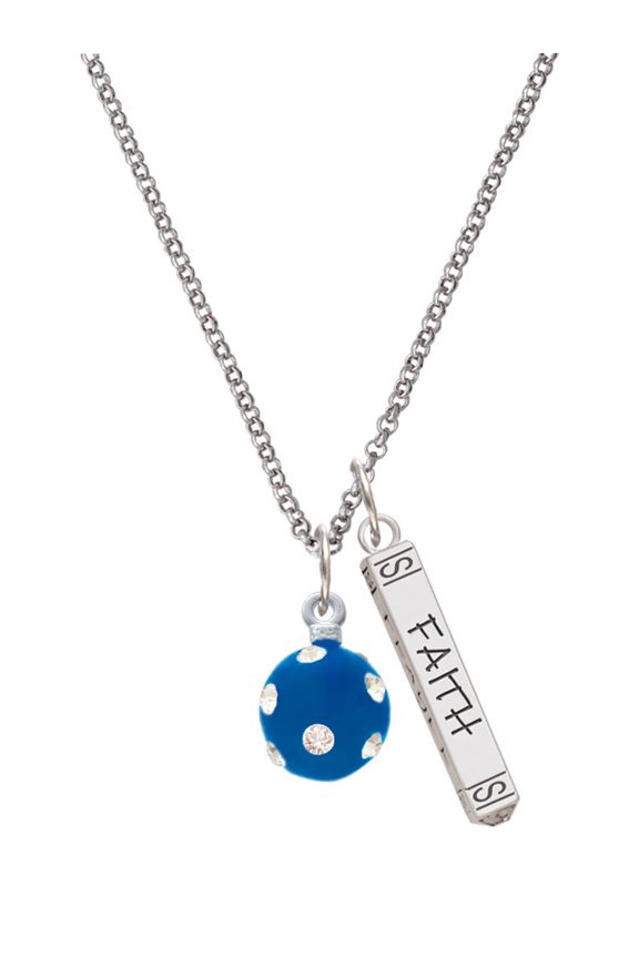 Silvertone 3-D Frosted Blue Resin Ornament with Crystals Silvertone Believe Faith Prayer Hope Bar Charm Necklace, 23"