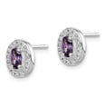 thumbnail image 2 of 925 Sterling Silver Rhod-plated With Purple and White CZ Oval Stud Earrings; for Adults and Teens; for Women and Men, 2 of 3