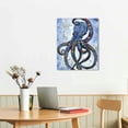 thumbnail image 3 of HENGT  Vertical Canvas Wall Art Abstract Grey and Blue Octopus Painting Printed on Canvas Sea Life Picture Poster Gallery Wrap Vintage Farmhouse Home Décor Ready to Hang, 3 of 5