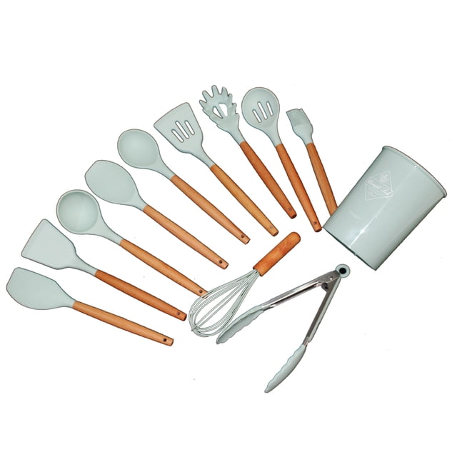 Utensilios Cocina TRAVIM 12 Pzs De Silicona Con Mango Madera