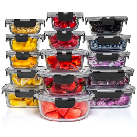 Razab 15 PC Glass Food Storage Containers with Lids, Leakproof Reusable Meal Prep Containers for Lunch and Leftovers