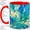 Red, variant on Aqua Leaf Coffee Mug, Stained Glass Botanical Art, Calm Daily Tea Sips